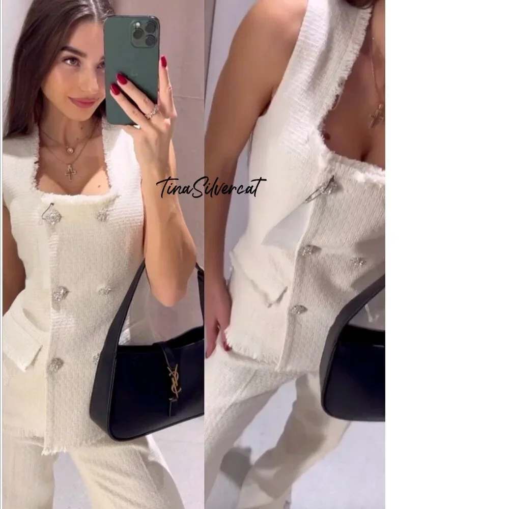 BLOGGER'S FAVE! Zara Textured Metallic Thread Pants Ecru